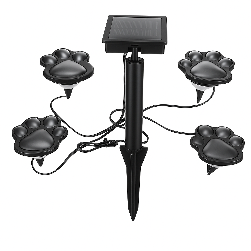 Set 4 Lampi Solare LED Tip Amprenta de Caine pentru Gazon, Decor Creativ cu Iluminare Nocturna si Fixare Ușoara