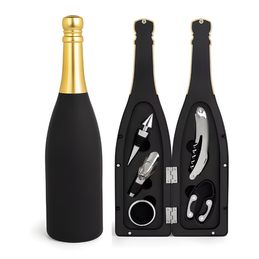 Set cadou vin cu 5 accesorii in sticla eleganta