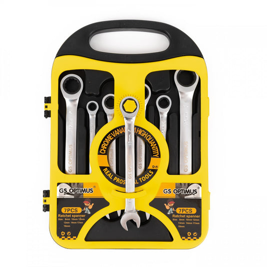 Set Chei Combinate cu Clichet si Cap Fix, 7 Piese, 8-19mm, Otel Crom Vanadiu, Cutie Transport Inclusa