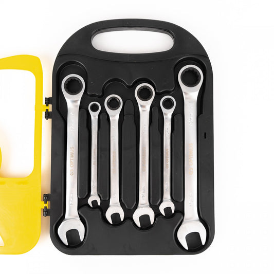 Set Chei Combinate cu Clichet si Cap Fix, 7 Piese, 8-19mm, Otel Crom Vanadiu, Cutie Transport Inclusa